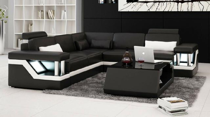 LEDERSOFA XXL GARNITUR WOHNLANDSCHAFT ECKCOUCH LEDER ECKSOFA SCHWARZ / WEIß