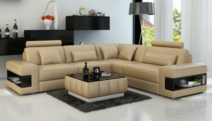 Ledersofa Couch Modern Wohnlandschaft Ecksofa Eck Dekor Garnitur Design