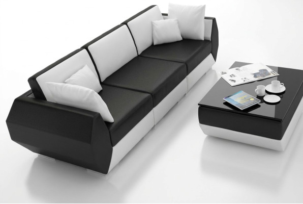 Ledersofa Couch Wohnlandschaft 3+3 Sitzer Garnitur Design Modern
