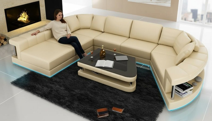 Sofa Ledersofa Couch Wohnlandschaft Ecksofa Eck Garnitur Design Modern