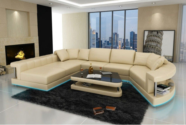 Sofa Ledersofa Couch Wohnlandschaft Ecksofa Eck Garnitur Design Modern