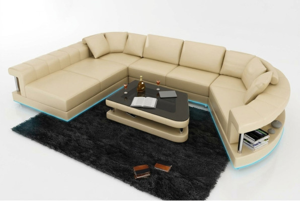 Sofa Ledersofa Couch Wohnlandschaft Ecksofa Eck Garnitur Design Modern