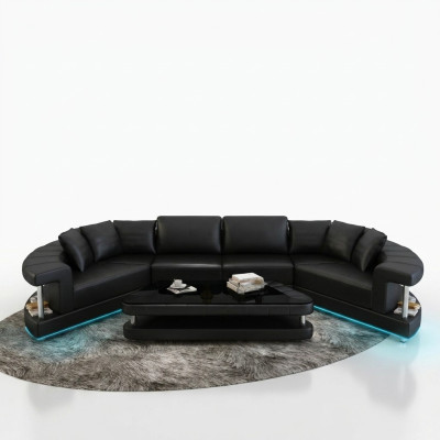Ledersofa Couch Wohnlandschaft Ecksofa Eck Garnitur Rund Design Sofa Neu R7007E