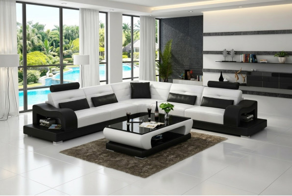 Ledersofa Couch Wohnlandschaft Dekor Eck Ecksofa Modern Garnitur Design