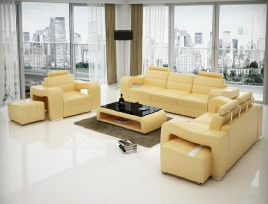 Designer Ledersofa Sofagarnitur Couch Sofa Sitz Polster Garnitur 3+2+1 Set PISA
