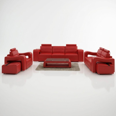 Designer Ledersofa Sofagarnitur Couch Sofa Sitz Polster Garnitur 3+2+1 Set PISA