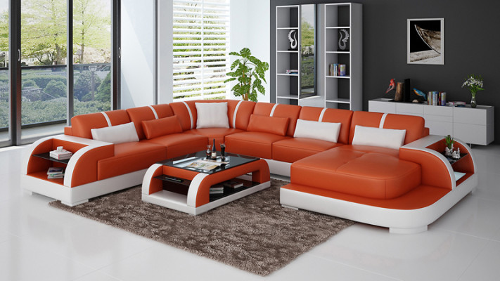 Ledersofa Couch Wohnlandschaft Ecksofa Eck Garnitur Design Modern Sofa