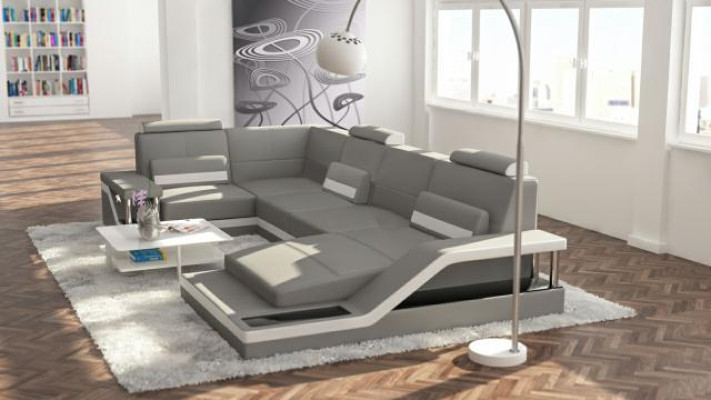 Wohnlandschaft Sofa Polster Couch Ecke Ecksofa Garnitur Textil Stoff Leder Sofas