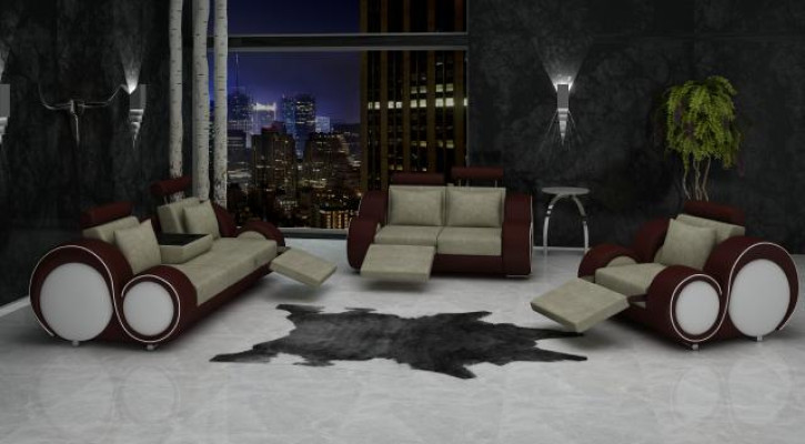 Sofagarnitur Polster Sofa Couch Leder Garnitur Wohnlandschaft 3+2+1 Textil BER