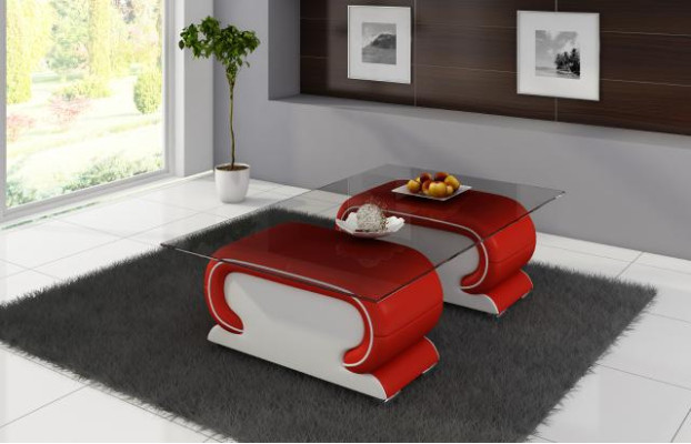 Designer Glastisch Tisch Polster Leder Tisch Couch Sofa Ledertische