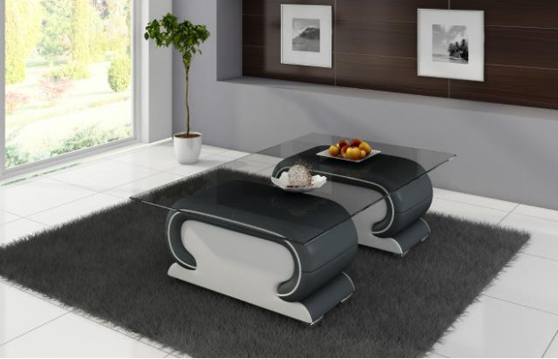 Designer Glastisch Tisch Polster Leder Tisch Couch Sofa Ledertische