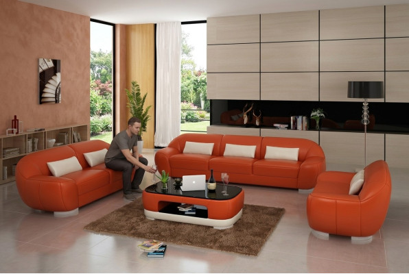 Ledersofa Couch Wohnlandschaft Ecksofa Eck Garnitur Sofa Modern Design
