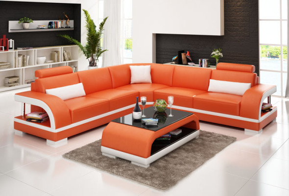 Ledersofa Couch Wohnlandschaft Ecksofa Eck Garnitur Design Modern Sofa G8011B