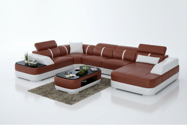 Ledersofa Polster Sitz Eck Sofa Garnitur Wohnlandschaft Wohnzimmer Couch G8026