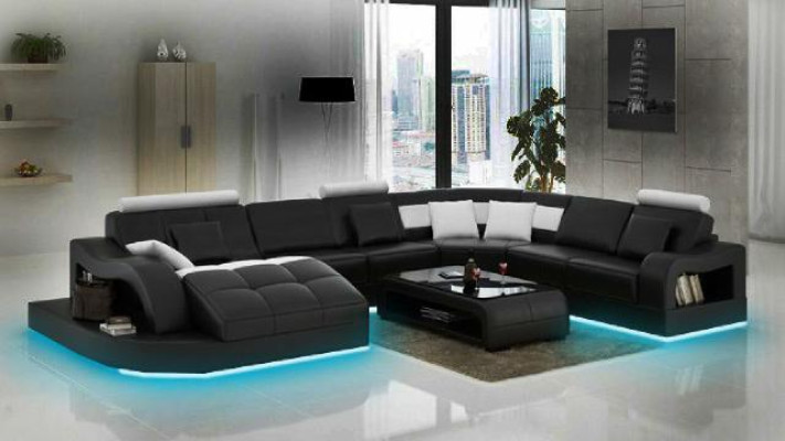 Multifunktion XXL Big Ledersofa Sofa Couch Eck Wohnlandschaft Ecksofa Polster