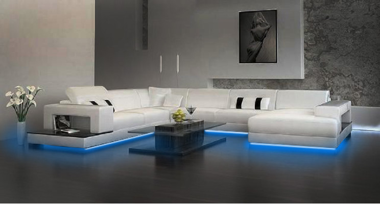 Wohnlandschaft Couch Polster Eck Garnitur Designer Ledersofa Big Sofa Neu