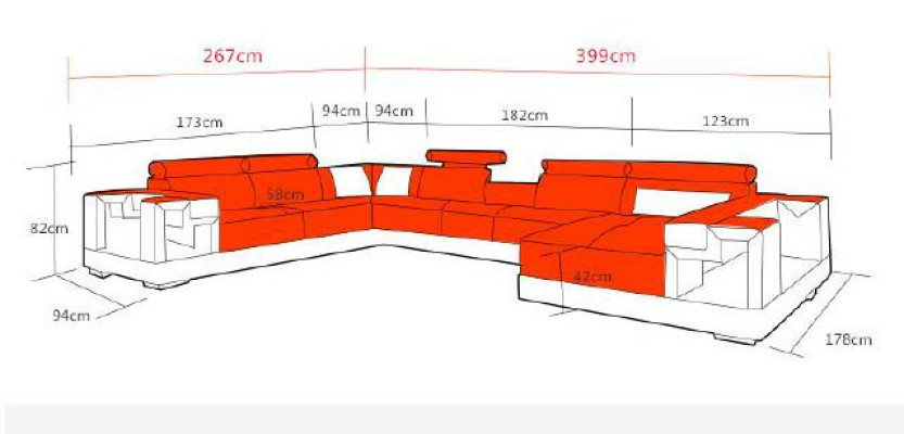 Ledersofa Wohnlandschaft Ecksofa Couch Sofa Eck Garnitur Ecke XXL Big 2710A
