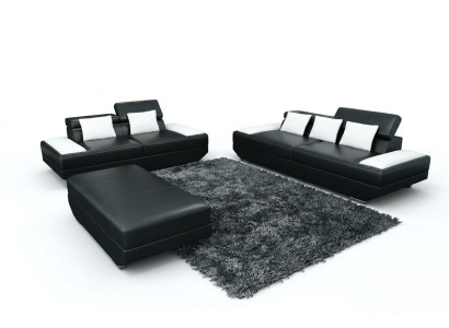 Sofagarnitur Ledersofa 3+2 Polster Couch Sofa Set Garnitur Hocker Sofas - 2719A