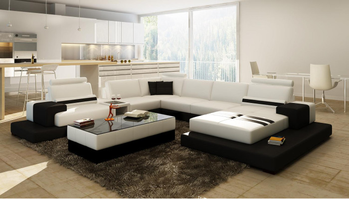 Wohnlandschaft Couch Polster Eck Garnitur Ledersofa Big Sofa Ecksofa Neu 2725A