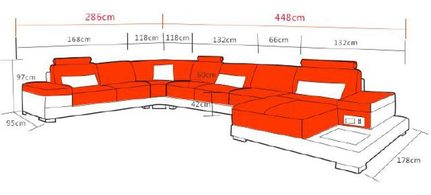Design XXL Ledersofa "Premium Comfort" mit hochwertigem Kunstleder 