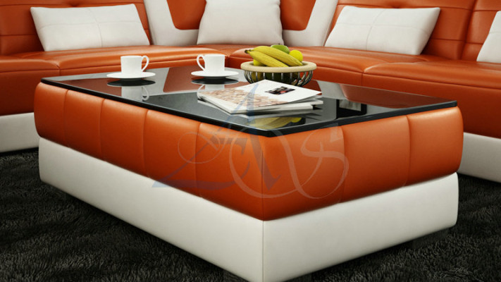 Designer Couchtisch Polster Tisch Leder Glas Tische Glastische #SBA1A