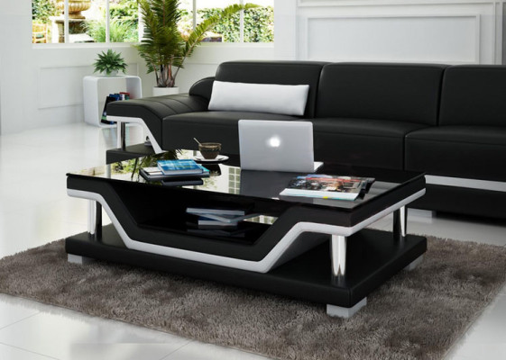 Designer Couchtisch Polster Tisch Leder Glas Moderner Tische #SB3009