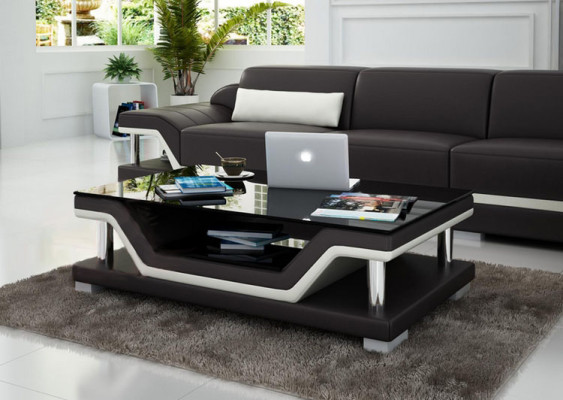 Designer Couchtisch Polster Tisch Leder Glas Moderner Tische #SB3009