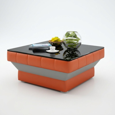 Designer Couchtisch Polster Tisch Leder Glas Moderner Tische #8009