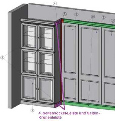 Außenseitenwandkrone für Krone oder Sockel Schrank Schranksystem L, R BA-28