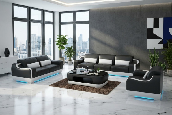 Ledersofa Couch Wohnlandschaft 3+2+1 Sitzer Garnitur Sofa Sofagarnitur G8025D