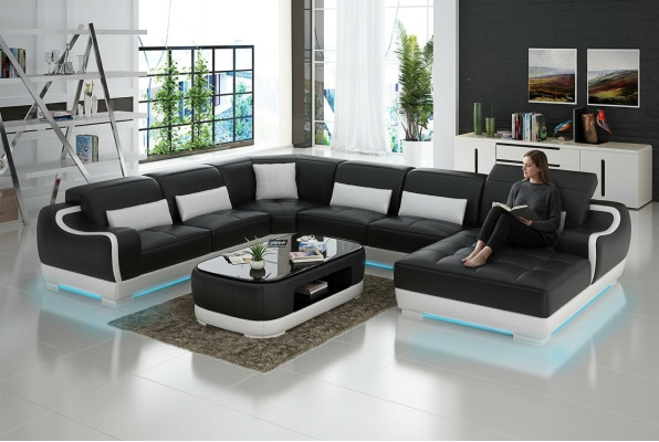 Ledersofa Polster Sitz Eck Sofa Garnitur Wohnlandschaft Wohnzimmer Couch G8025