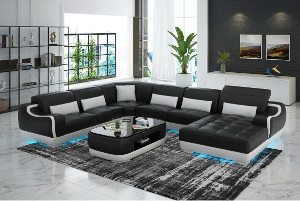 Ledersofa Polster Sitz Eck Sofa Garnitur Wohnlandschaft Wohnzimmer Couch G8025