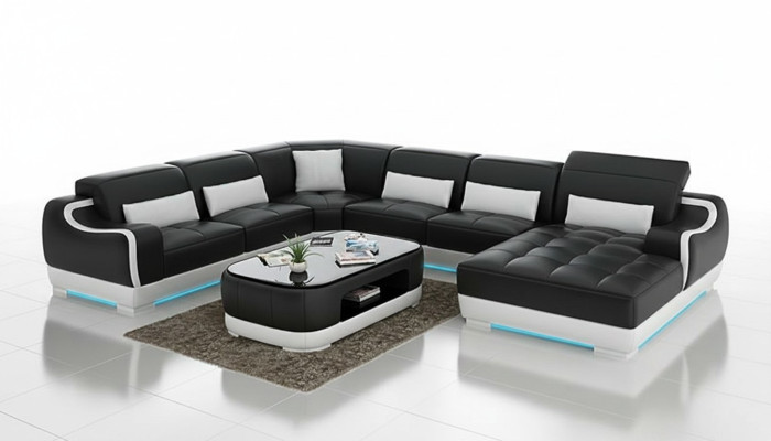 Ledersofa Polster Sitz Eck Sofa Garnitur Wohnlandschaft Wohnzimmer Couch G8025