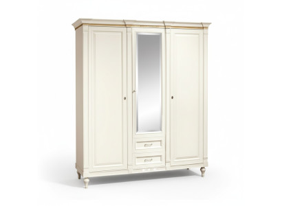 Klassischer Schrank Kleiderschrank Massiv Landhaus Großer Spiegelschrank FL-D3