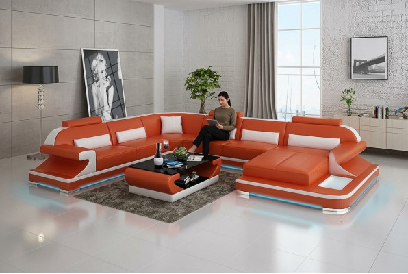 Ledersofa Couch Wohnlandschaft Ecksofa Eck Garnitur Design Modern Sofa G8021