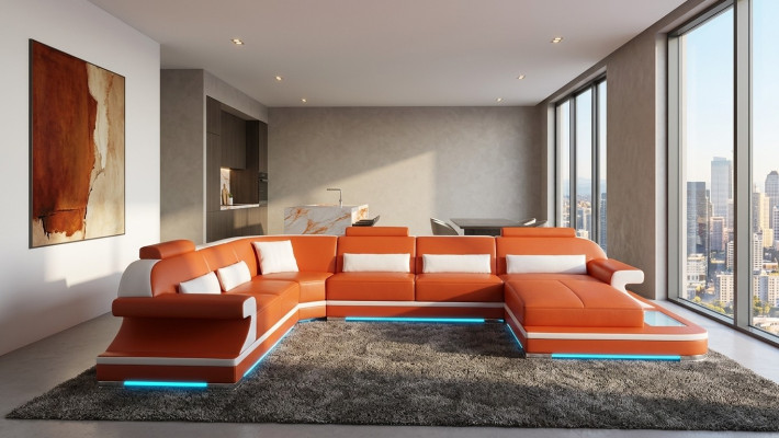 Ledersofa Couch Wohnlandschaft Ecksofa Eck Garnitur Design Modern Sofa G8021