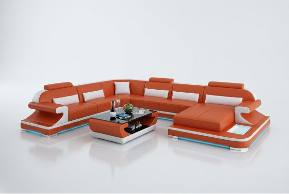Ledersofa Couch Wohnlandschaft Ecksofa Eck Garnitur Design Modern Sofa G8021