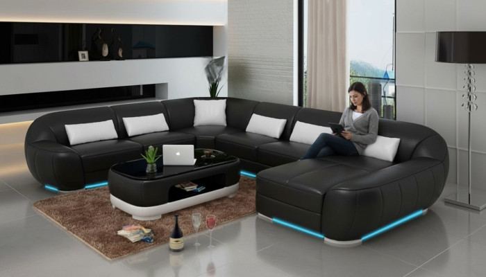 Ledersofa Couch Wohnlandschaft Ecksofa Eck Garnitur Design Modern Sofa G8022