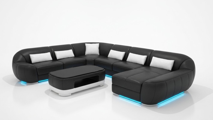 Ledersofa Couch Wohnlandschaft Ecksofa Eck Garnitur Design Modern Sofa G8022