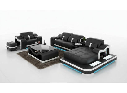 Ledersofa Couch Wohnlandschaft Ecksofa Eck Garnitur Design Modern Sofa G8027E