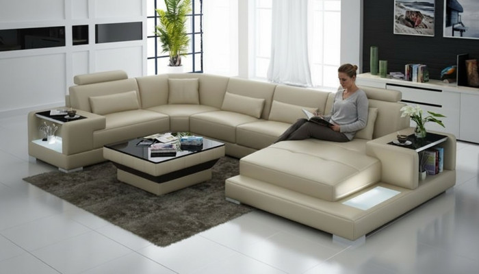 Ledersofa Couch Wohnlandschaft Ecksofa Eck Garnitur Design Modern Sofa G8023