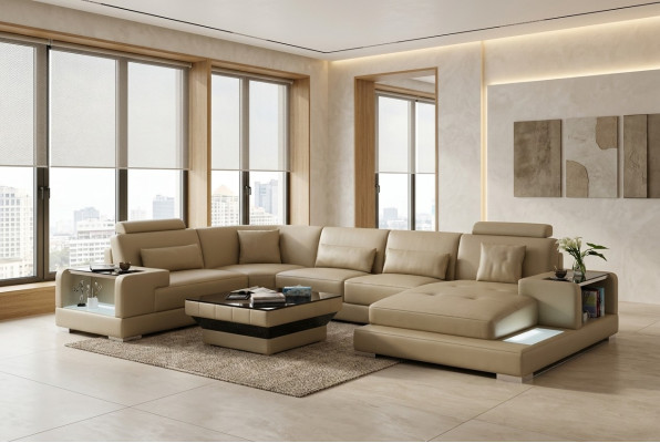 Ledersofa Couch Wohnlandschaft Ecksofa Eck Garnitur Design Modern Sofa G8023