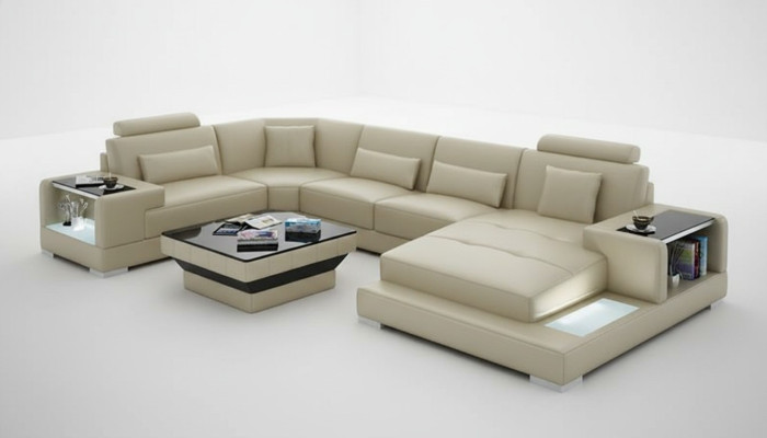 Ledersofa Couch Wohnlandschaft Ecksofa Eck Garnitur Design Modern Sofa G8023