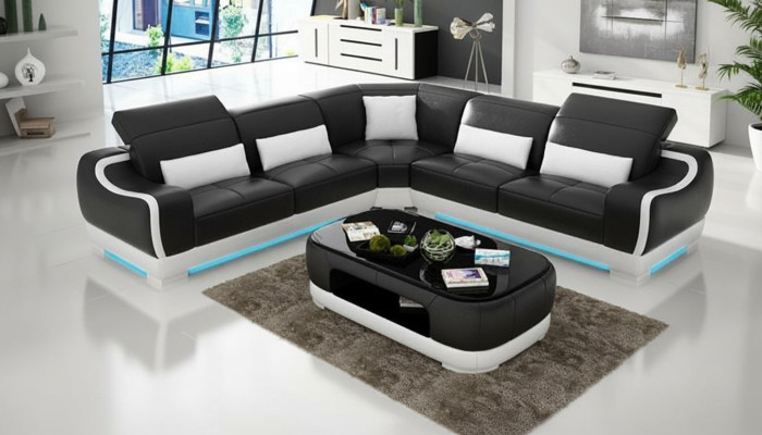 Ledersofa Couch Wohnlandschaft Ecksofa Eck Garnitur Design Modern Sofa G8025B