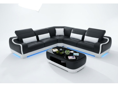 Ledersofa Couch Wohnlandschaft Ecksofa Eck Garnitur Design Modern Sofa G8025B