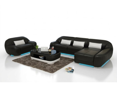 Ledersofa Couch Wohnlandschaft Ecksofa + Sessel Eck Garnitur Design