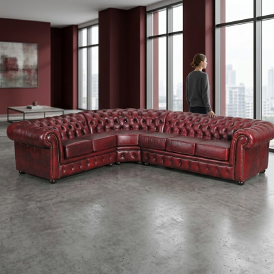 Ecksofa Sofa Couch Polster Eckgarnitur Eck Chesterfield 100% Leder Sofort
