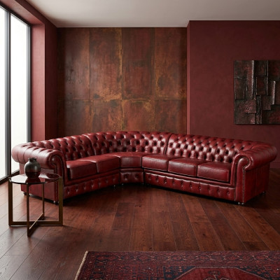 Ecksofa Sofa Couch Polster Eckgarnitur Eck Chesterfield 100% Leder Sofort