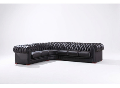 Chesterfield Ecksofa Eckcouch Designer Sofa Schwarz Couch 100% Leder Sofort