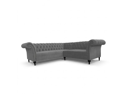 Graues Chesterfield Ecksofa Eckcouch Designer L-Form Samt Sofa